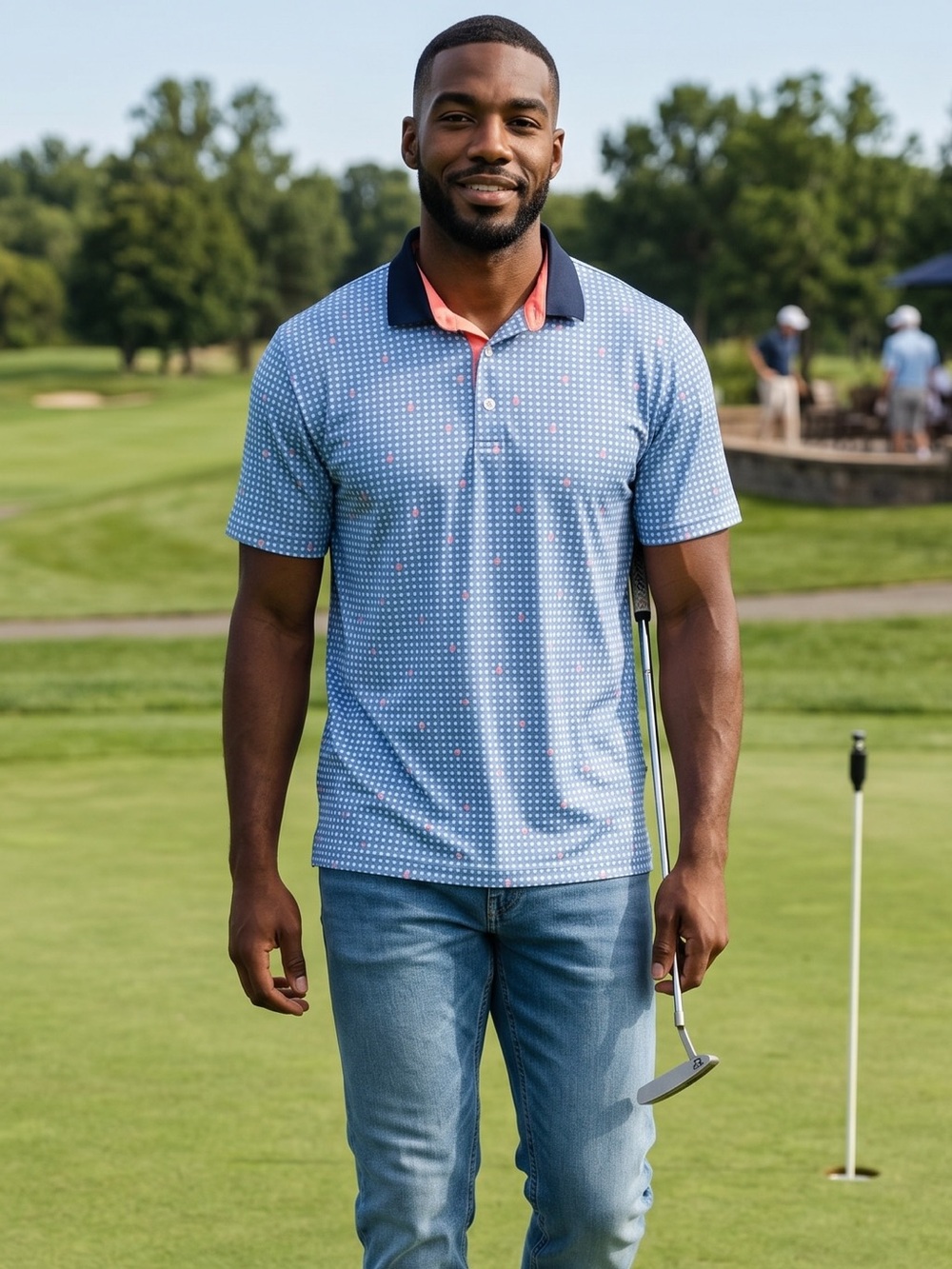 Puma Men's Blue Golf Polo Shirt with Flowers Large